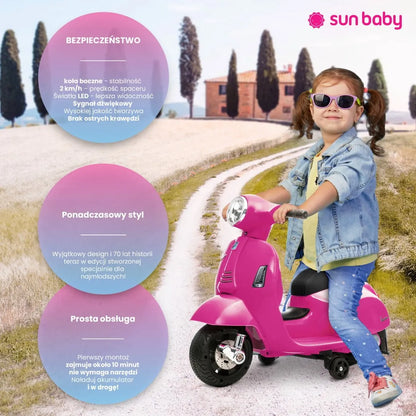 „Sun Baby“ mini akumuliatorinis „Vespa“ paspirtukas, fuksijų rožinės spalvos