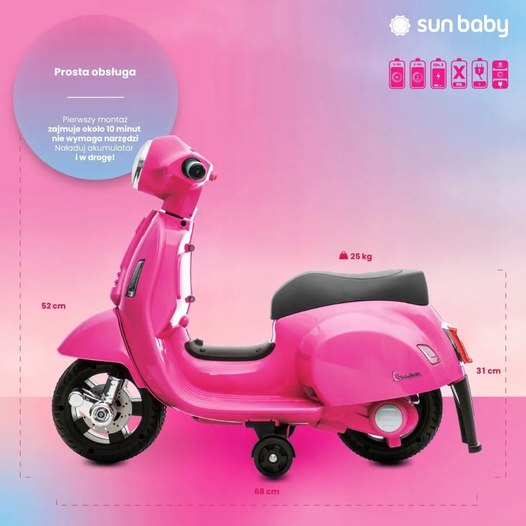 „Sun Baby“ mini akumuliatorinis „Vespa“ paspirtukas, fuksijų rožinės spalvos