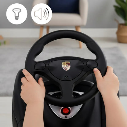 „Sun Baby“ „Porsche Carrera GT“ vaikiškas paspiriamas automobilis su šviesomis, juodas