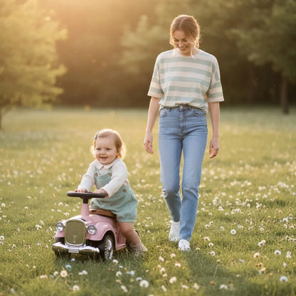 „Sun Baby“ retro paspiriamas automobilis-stumdukas su daiktadėže, rožinis