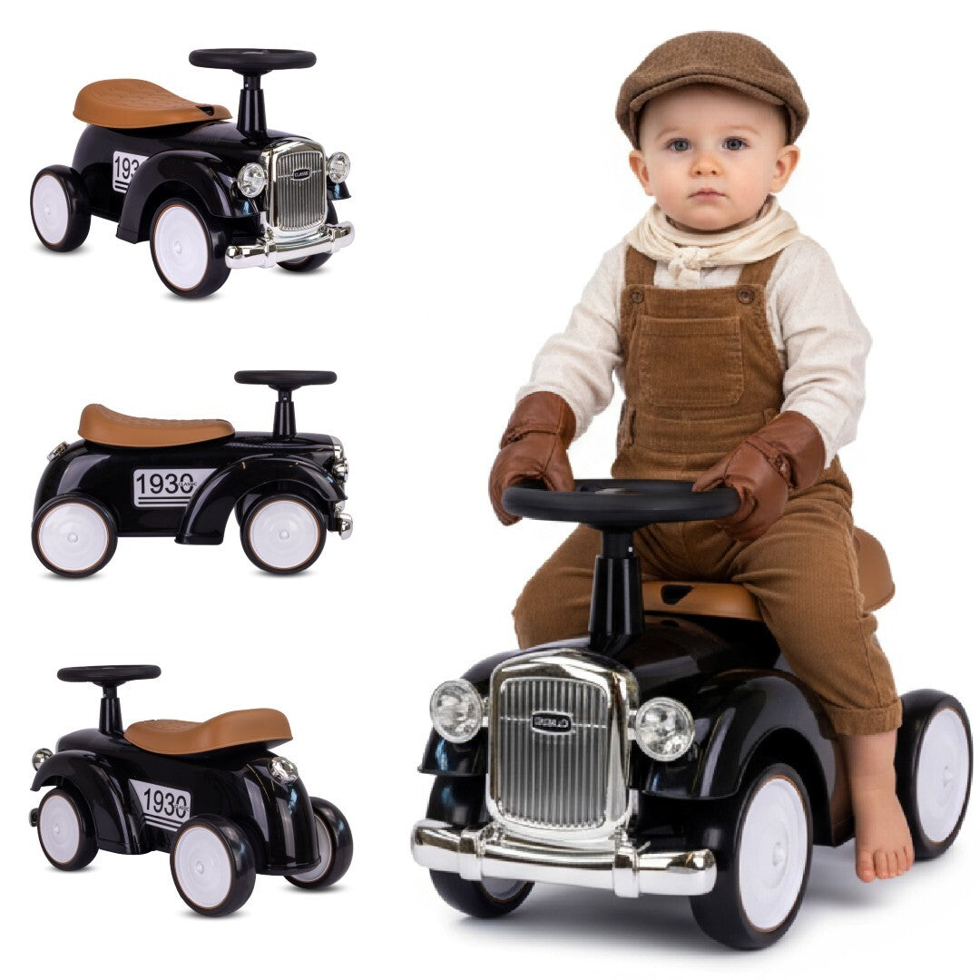 „Sun Baby“ retro stiliaus juodas vaikiškas paspirtukas-automobilis