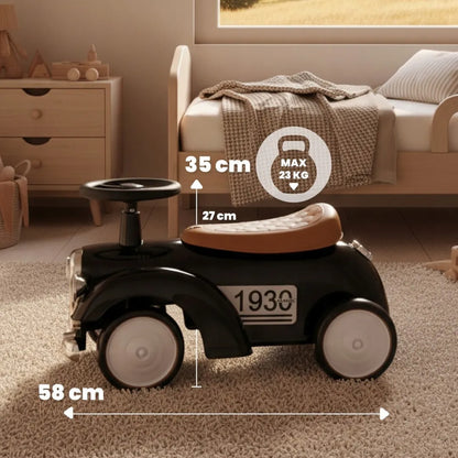 „Sun Baby“ retro stiliaus juodas vaikiškas paspirtukas-automobilis