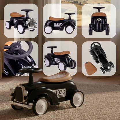 „Sun Baby“ retro stiliaus juodas vaikiškas paspirtukas-automobilis