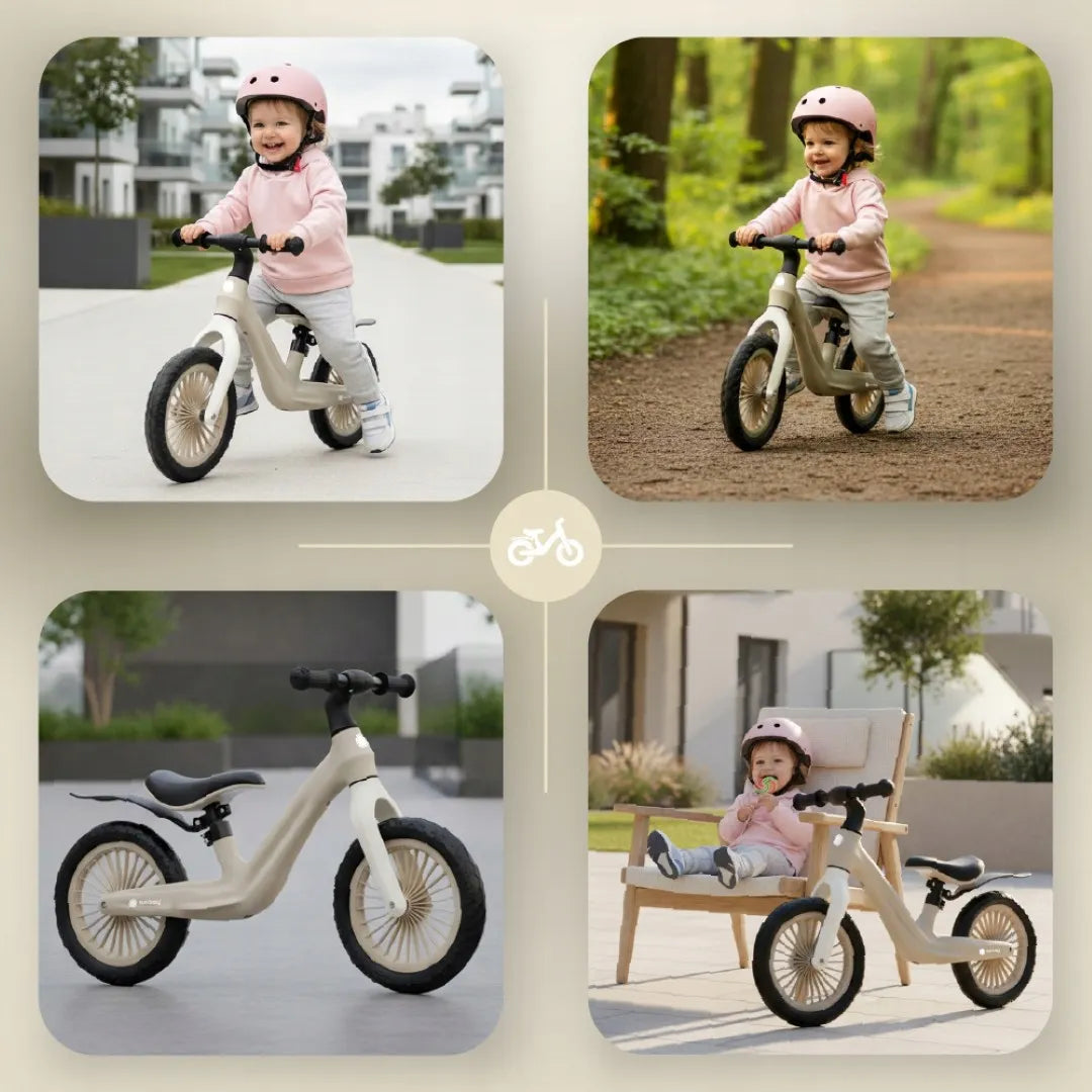 Sun Baby SPORT balansinis dviratis vaikams, 2,5 kg, itin lengvas, su sparnu ir poroloniniais ratais, smėlio spalvos