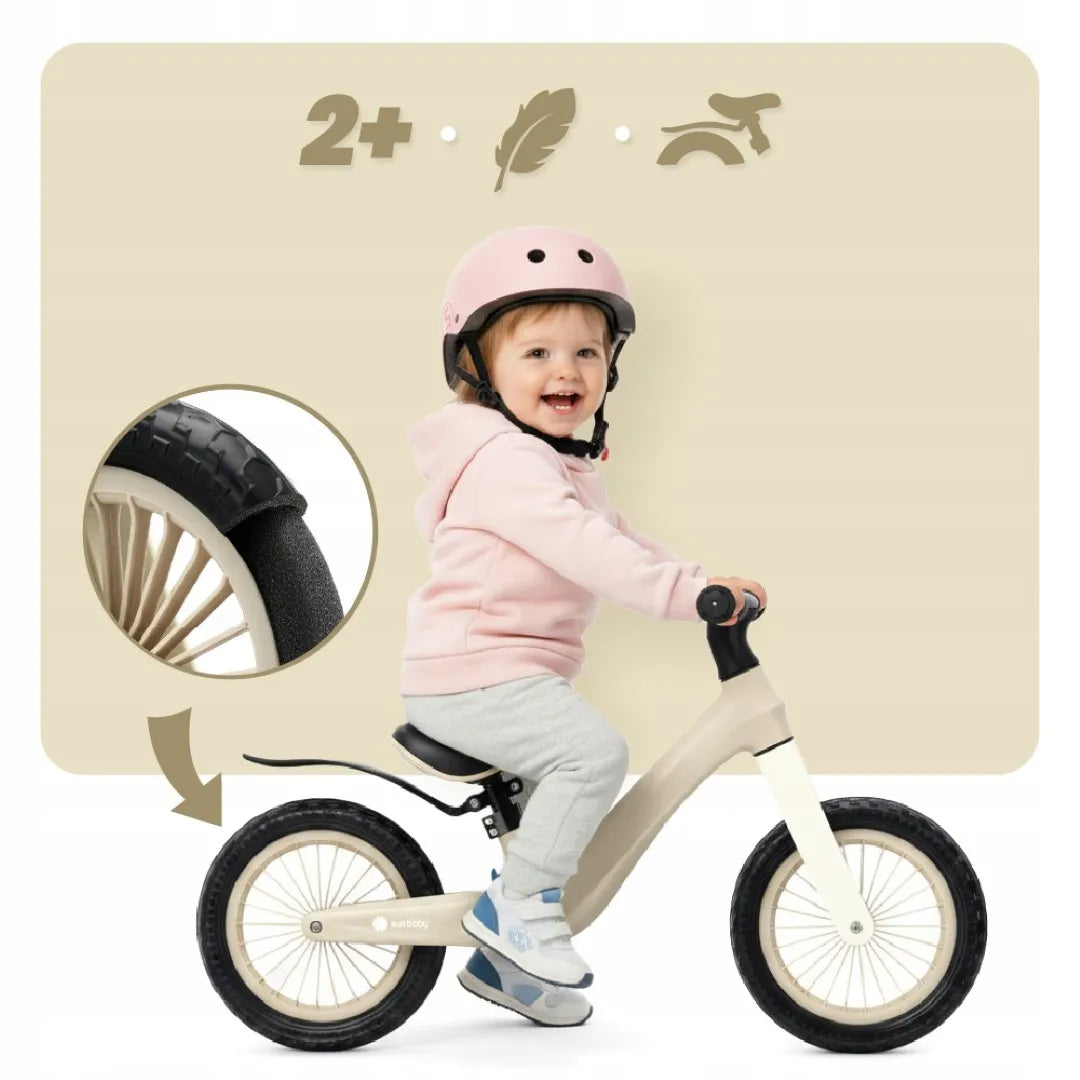 Sun Baby SPORT balansinis dviratis vaikams, 2,5 kg, itin lengvas, su sparnu ir poroloniniais ratais, smėlio spalvos