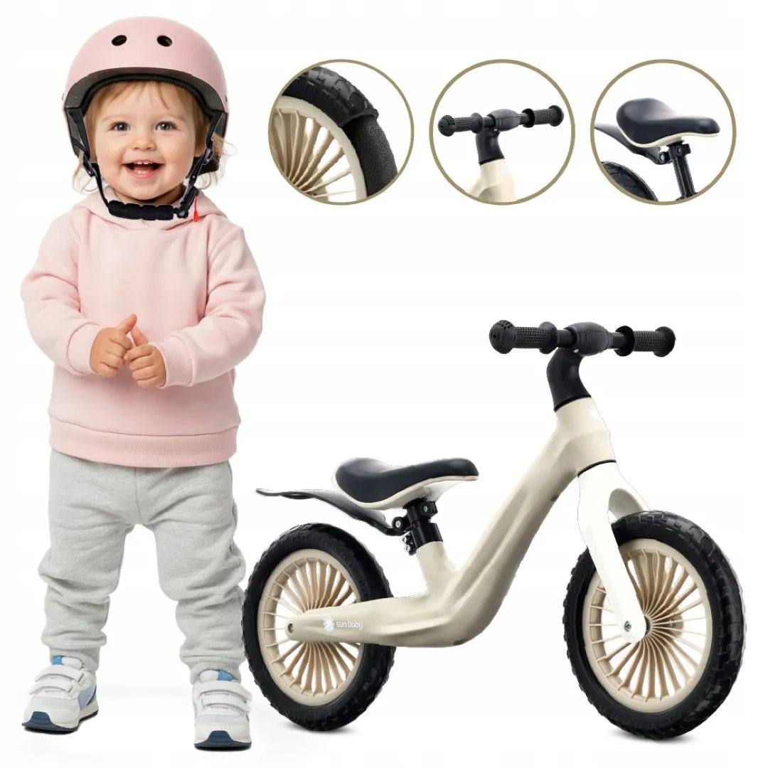 Sun Baby SPORT balansinis dviratis vaikams, 2,5 kg, itin lengvas, su sparnu ir poroloniniais ratais, smėlio spalvos