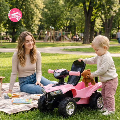 „Sun Baby“ vaikiškas keturratis-stumdukas su LED švieselėmis ir daiktadėže, dideliais ratais, šviesiai rožinis