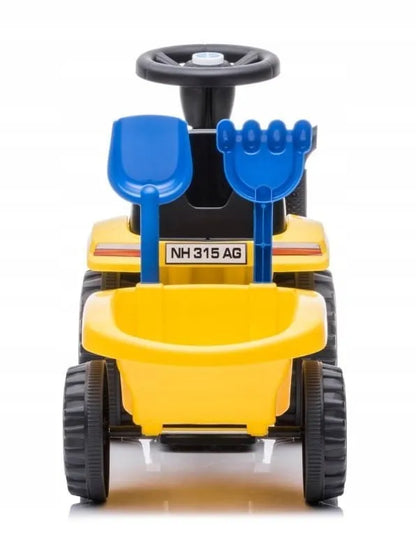 „Sun Baby“ vaikiškas traktoriukas-stumdukas su priekaba „New Holland“, geltonas