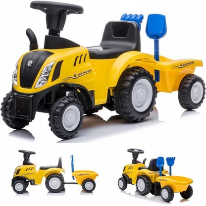 „Sun Baby“ vaikiškas traktoriukas-stumdukas su priekaba „New Holland“, geltonas