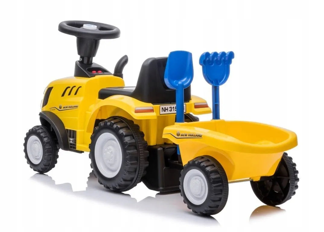 „Sun Baby“ vaikiškas traktoriukas-stumdukas su priekaba „New Holland“, geltonas
