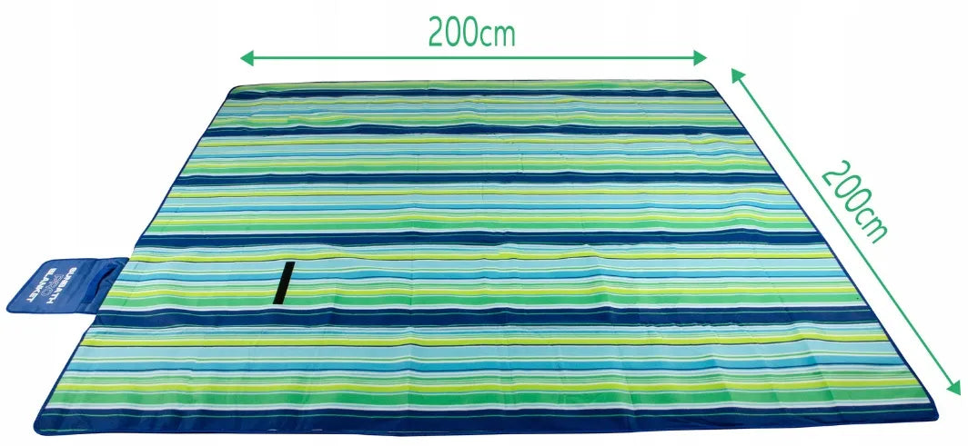 SUN PRO piknikinis paplūdimio paklotas 200x200 cm su rankena, diržu ir kuoliukais