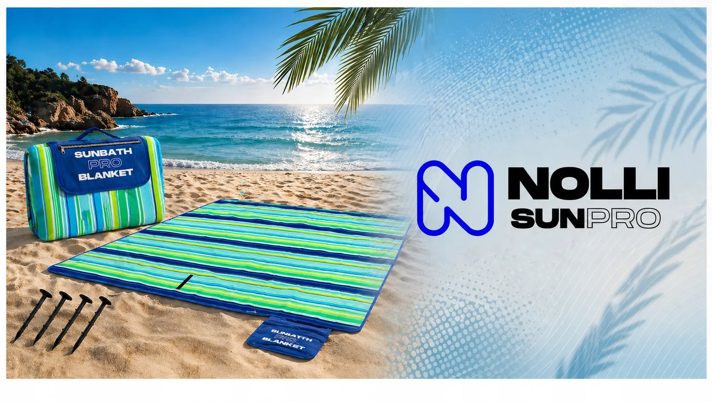 SUN PRO piknikinis paplūdimio paklotas 200x200 cm su rankena, diržu ir kuoliukais