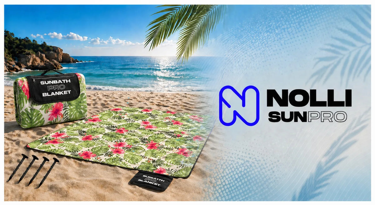 Sunpro iškylų/paplūdimio antklodė 200x200 cm su izoliacija, dirželiu ir kuoliukais, Flower