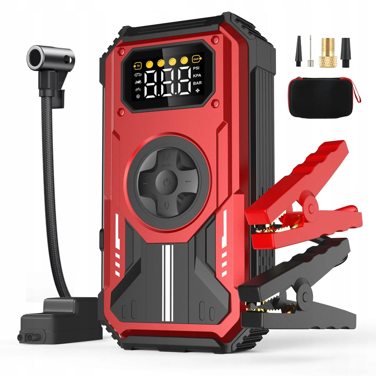 „Swarey“ PD-270 išorinė baterija 12 000 mAh su automobiliniu starteriu ir 150 PSI kompresoriumi, 6000 A