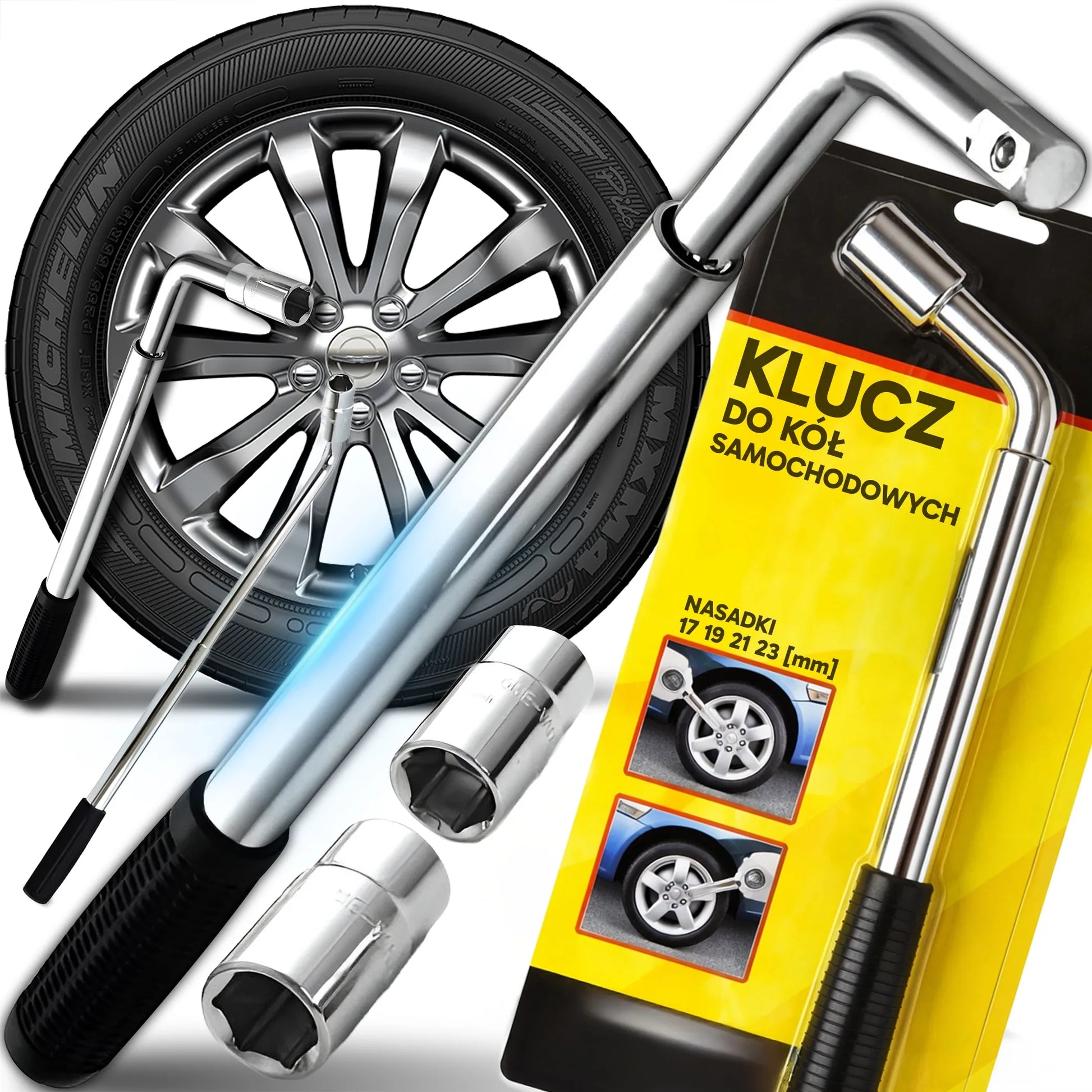 TELESKOPINIS AUTOMOBILIO RATŲ RAKTAS SU GALVUTĖMIS 17, 19, 21, 23 mm, 1/2″, TVIRTAS