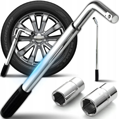TELESKOPINIS AUTOMOBILIO RATŲ RAKTAS SU GALVUTĖMIS 17, 19, 21, 23 mm, 1/2″, TVIRTAS