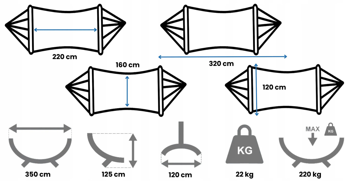 Terasos hamakas su stovu XL BOHO + stovas 220kg POTENZA