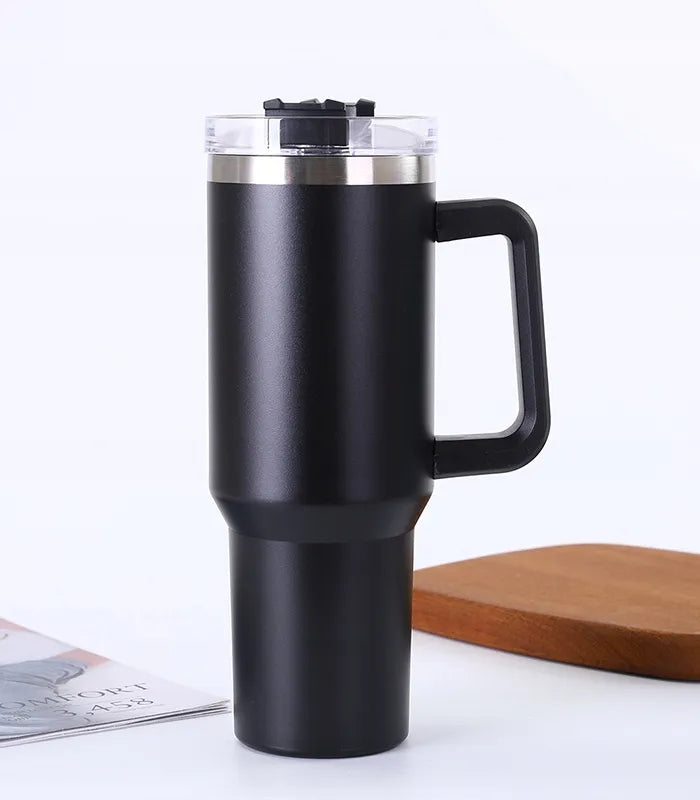 Terminis puodelis termosas su šiaudeliu iš nerūdijančio plieno, didelis XXL 1200 ml + šiaudelis
