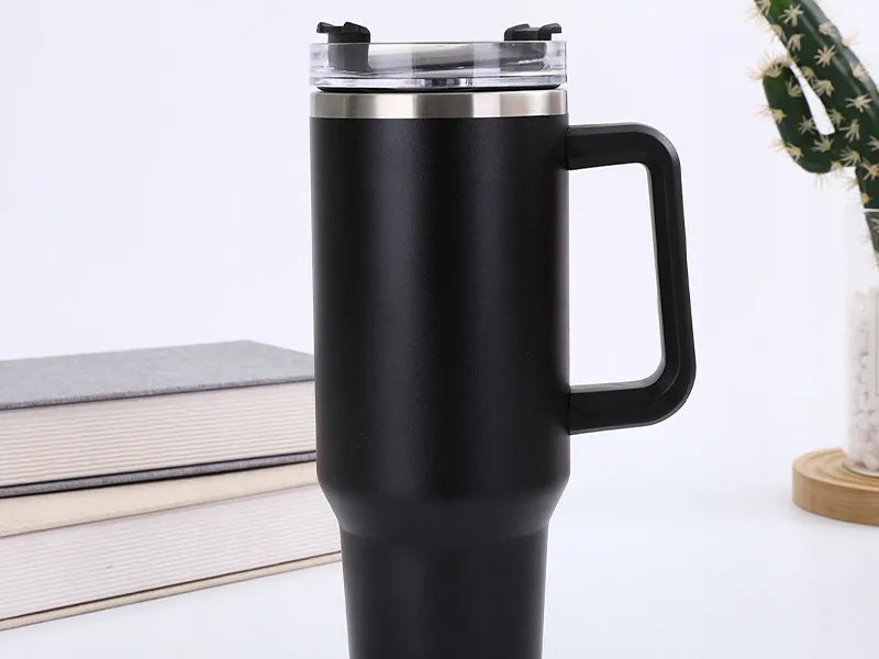 Terminis puodelis termosas su šiaudeliu iš nerūdijančio plieno, didelis XXL 1200 ml + šiaudelis
