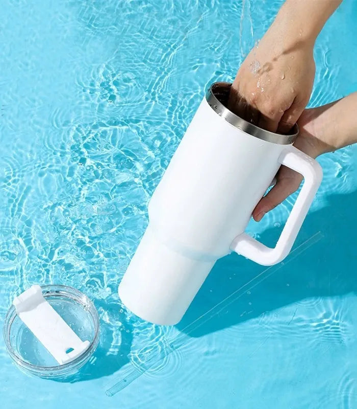 Terminis puodelis termosas su šiaudeliu, nerūdijantis plienas, labai didelis XXL, 1200 ml