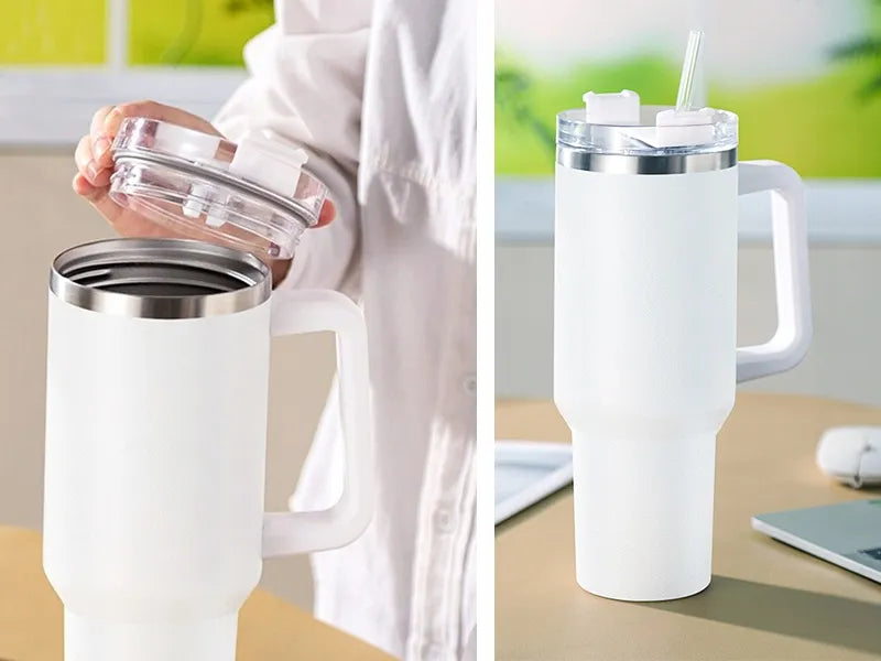 Terminis puodelis termosas su šiaudeliu, nerūdijantis plienas, labai didelis XXL, 1200 ml