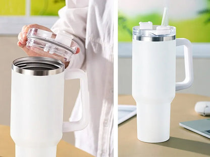 Terminis puodelis termosas su šiaudeliu, nerūdijantis plienas, labai didelis XXL, 1200 ml