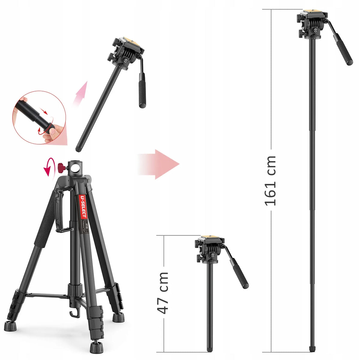 Trikojis ir monopodas su 360 laipsnių panoramine galvute Ulanzi U-Select VT-02