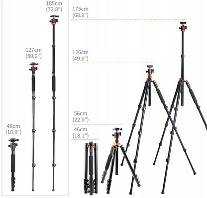 TRIKOJO STOVAS FOTOAPARATUI K&F CONCEPT SA254M2 MONOPODAS 175CM GALVUTĖ 10kg