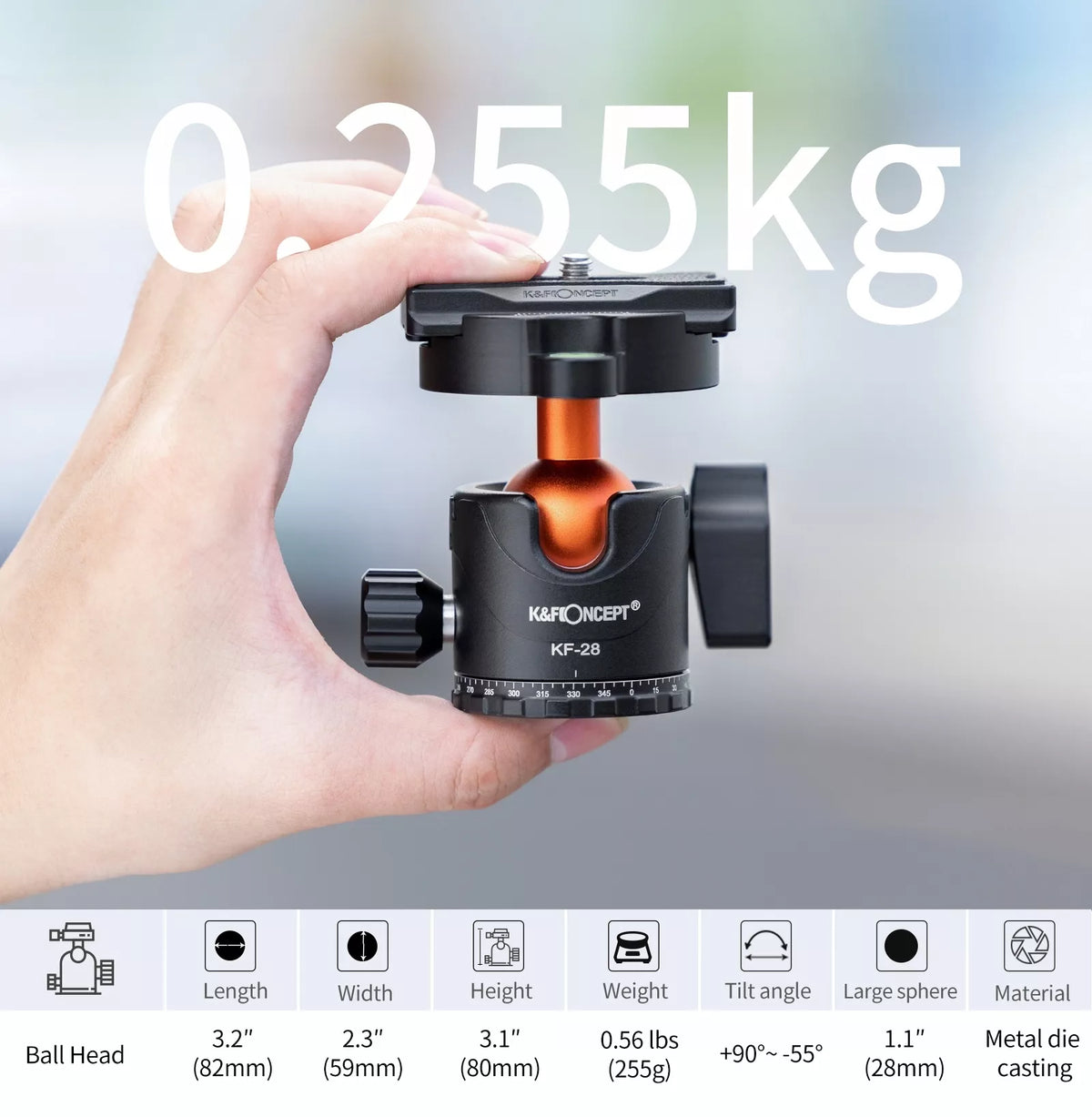 TRIKOJO STOVAS FOTOAPARATUI K&F CONCEPT SA254M2 MONOPODAS 175CM GALVUTĖ 10kg