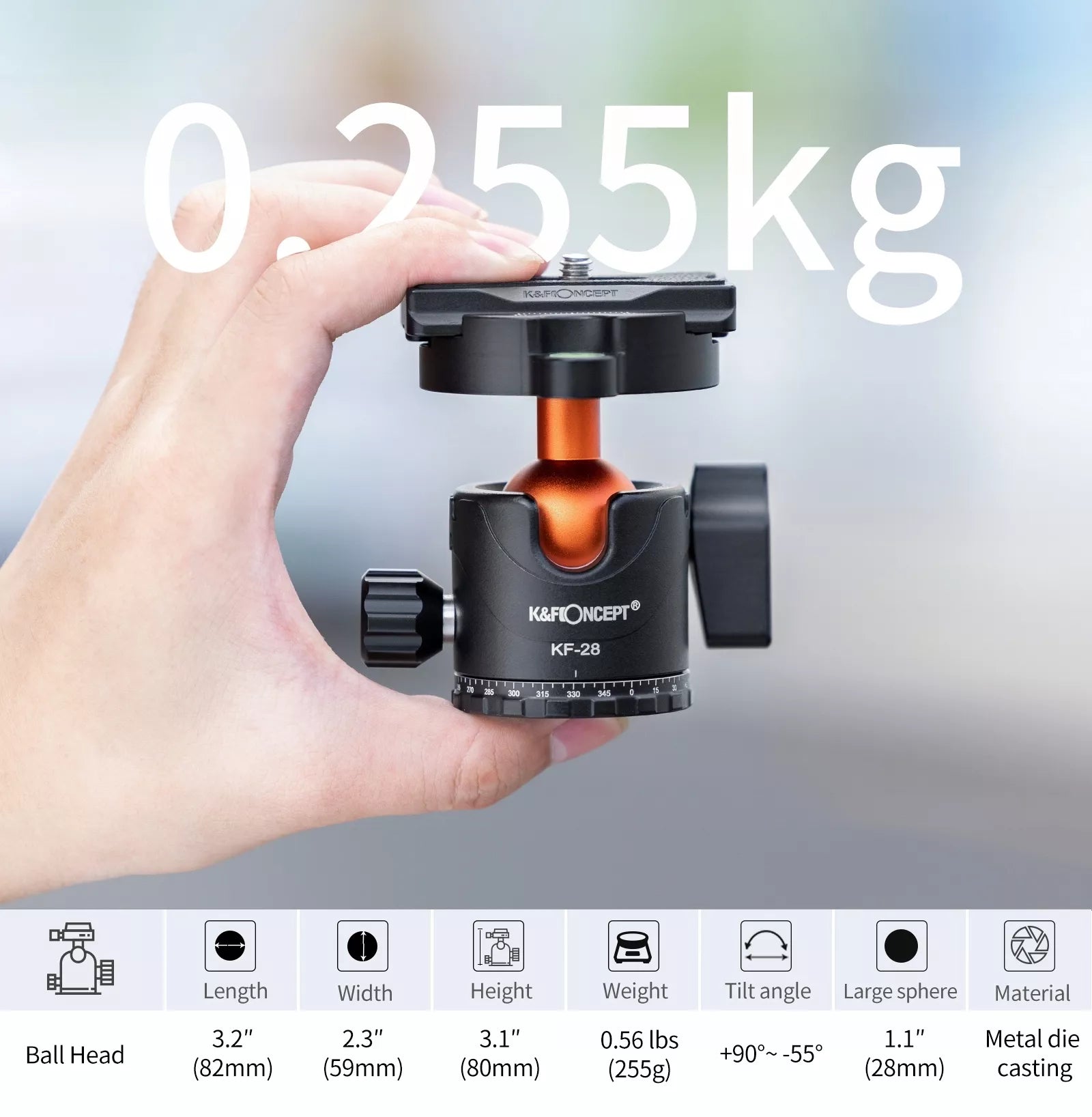 TRIKOJO STOVAS FOTOAPARATUI K&F CONCEPT SA254M2 MONOPODAS 175CM GALVUTĖ 10kg