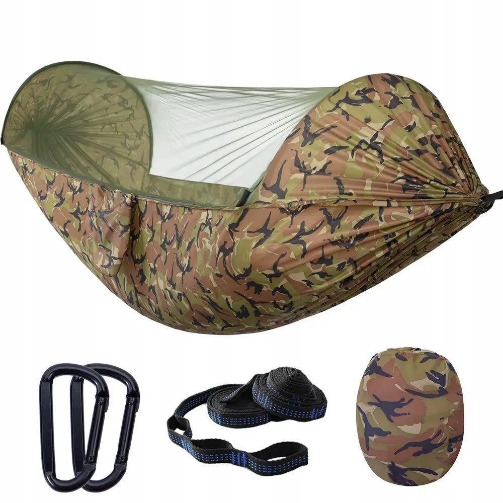 Turistinis hamakas su tinkleliu nuo uodų, pakabinama palapinė medžiui, survival 260cm 750g
