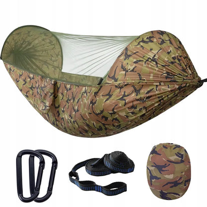 Turistinis hamakas su tinkleliu nuo uodų, pakabinama palapinė medžiui, survival 260cm 750g