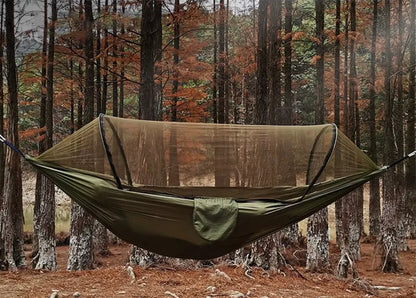 Turistinis hamakas su tinkleliu nuo uodų, pakabinama palapinė medžiui, survival 260cm 750g