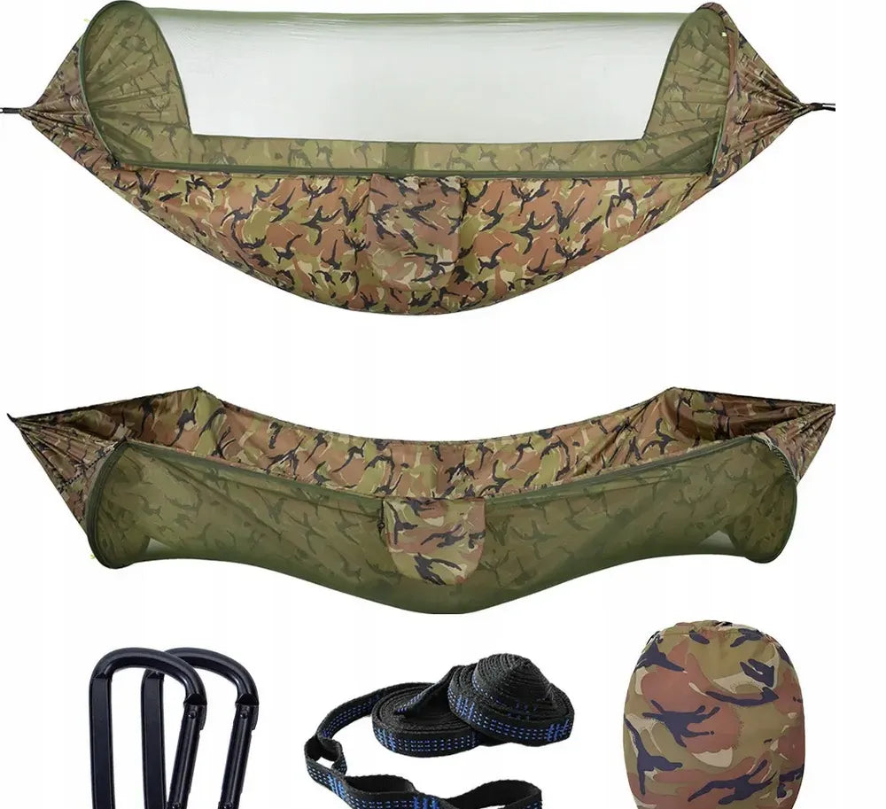 Turistinis hamakas su tinkleliu nuo uodų, pakabinama palapinė medžiui, survival 260cm 750g