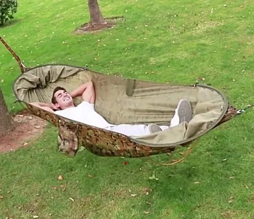Turistinis hamakas su tinkleliu nuo uodų, pakabinama palapinė medžiui, survival 260cm 750g