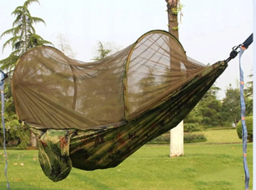 Turistinis hamakas su tinkleliu nuo uodų, pakabinama palapinė medžiui, survival 260cm 750g