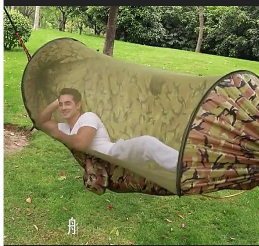Turistinis hamakas su tinkleliu nuo uodų, pakabinama palapinė medžiui, survival 260cm 750g