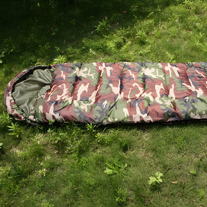 Turistinis miegmaišis, antklodės ir mumijos tipo, su gobtuvu, šiltas, kamufliažinis, 210 × 75 cm, su dėklu