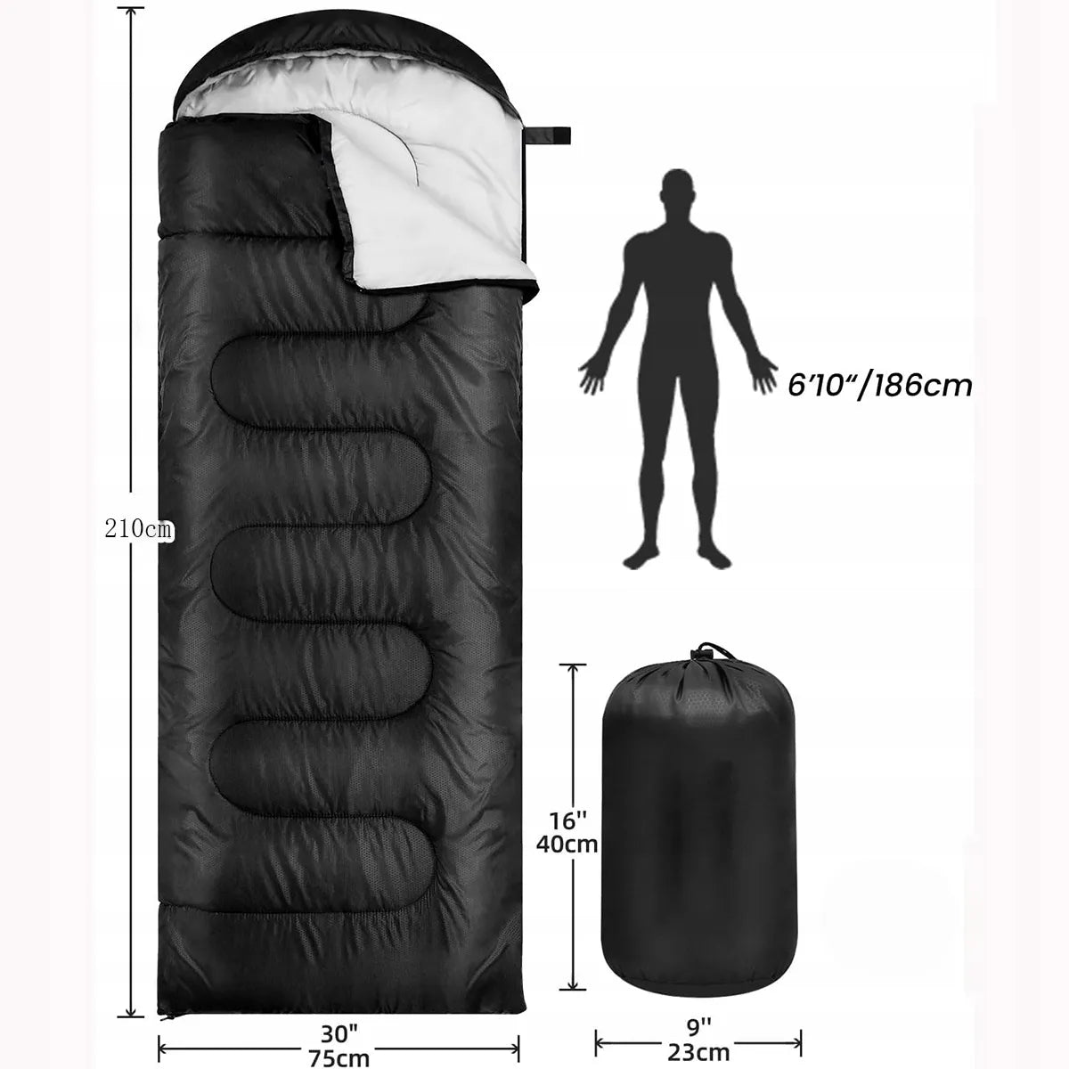 Turistinis miegmaišis mumija šiltas lengvas antklodė su gobtuvu 210 cm su dėklu