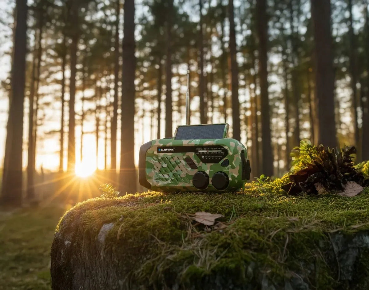 Turistinis saulės energija įkraunamas „Blaupunkt ER10GC“ radijas su dinamo rankenėle
