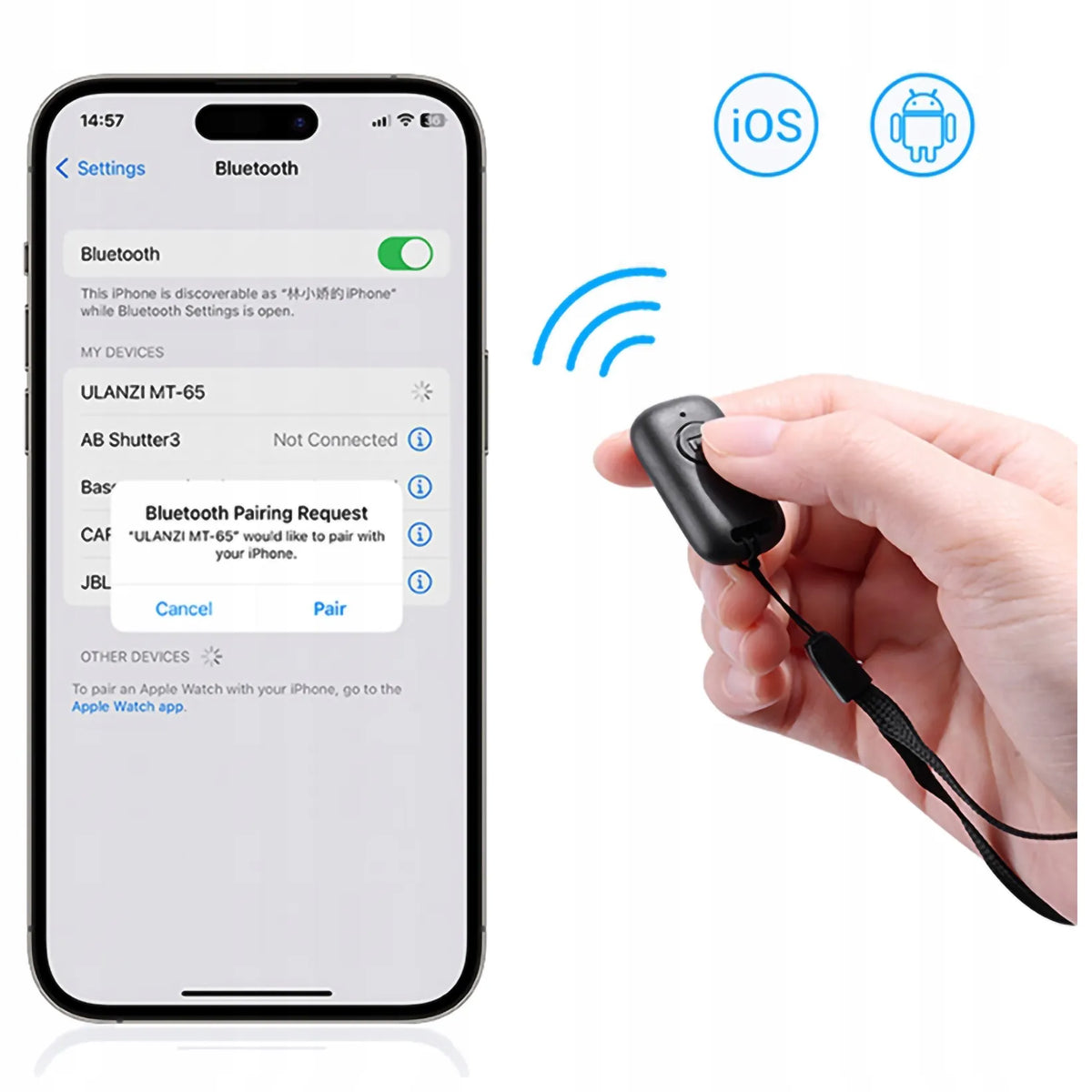 Ulanzi MT-65 trikojis su 3D galvute, „Bluetooth“ nuotolinio valdymo pulteliu, atlenkiama kolonele ir išmaniojo telefono laikikliu