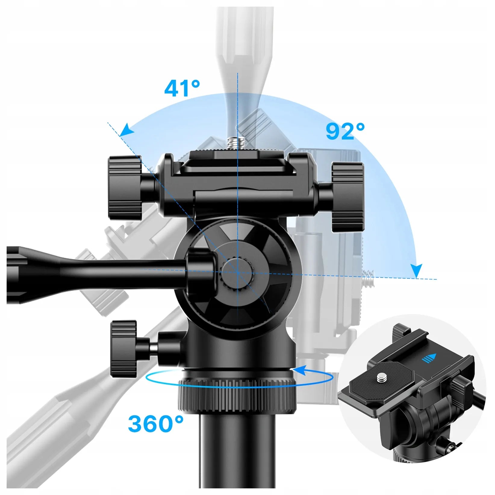 Ulanzi MT-65 trikojis su 3D galvute, „Bluetooth“ nuotolinio valdymo pulteliu, atlenkiama kolonele ir išmaniojo telefono laikikliu