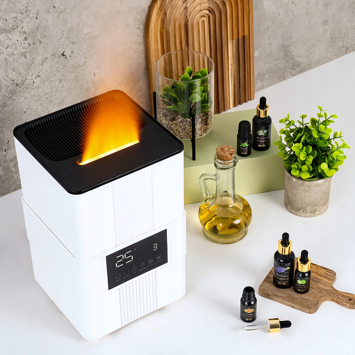 Ultragarsinis difuzorius Aromaholik VARMA su higrostatu, laikmačiu, termometru ir ugnies efektu