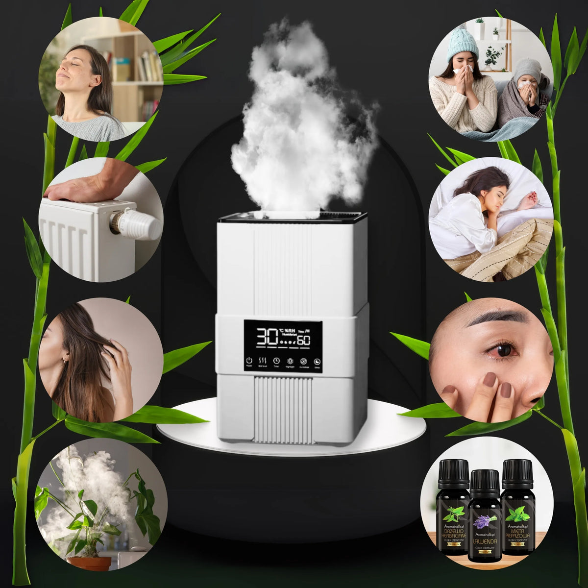 Ultragarsinis difuzorius Aromaholik VARMA su higrostatu, laikmačiu, termometru ir ugnies efektu