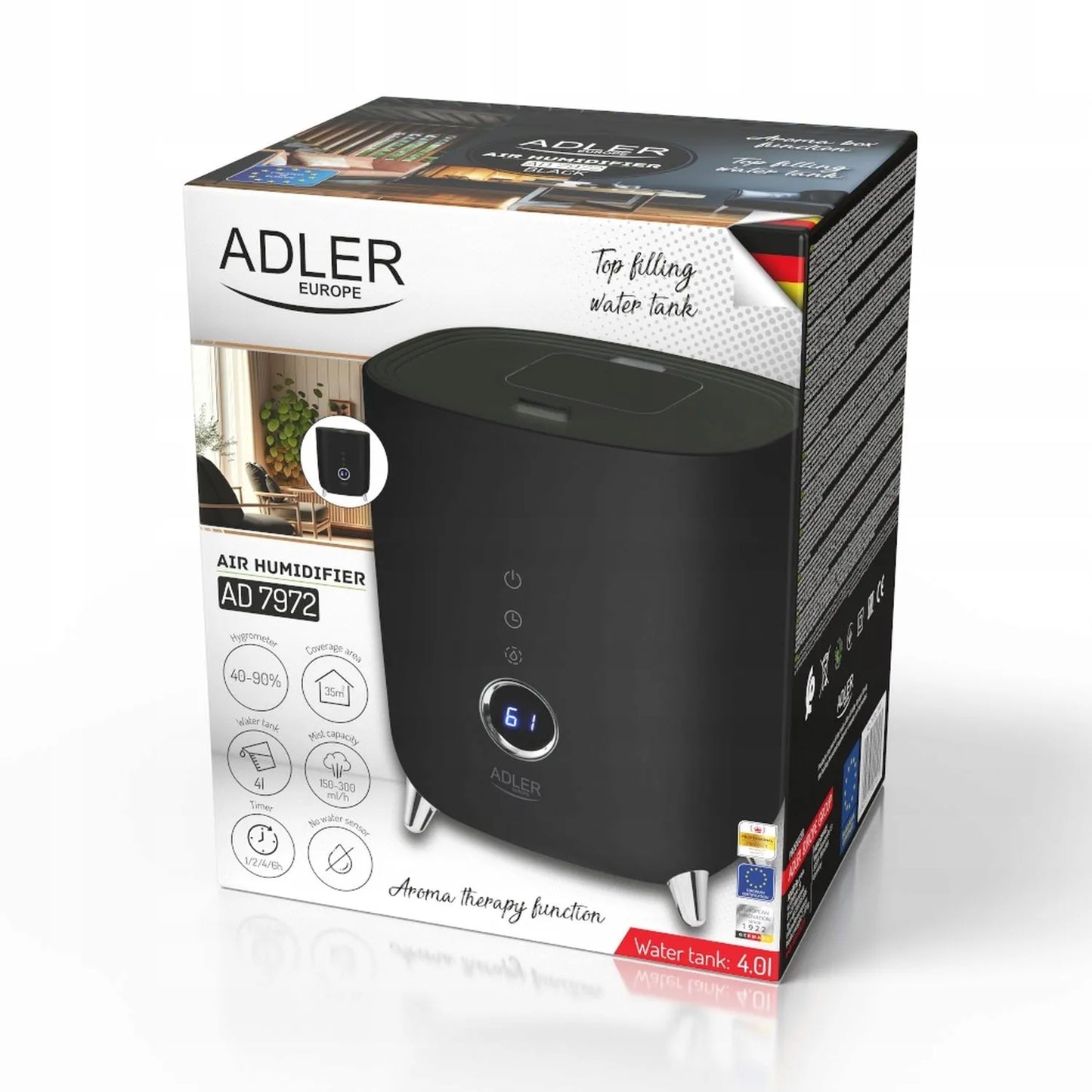 Ultragarsinis oro drėkintuvas Adler AD 7972b LED, juodas