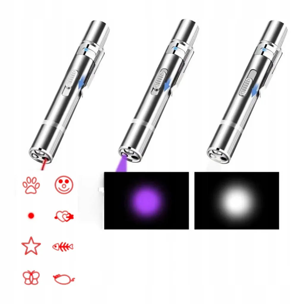 USB įkraunamas 3 viename lazerinis žaislas katėms su UV ir žibintuvėlio režimais