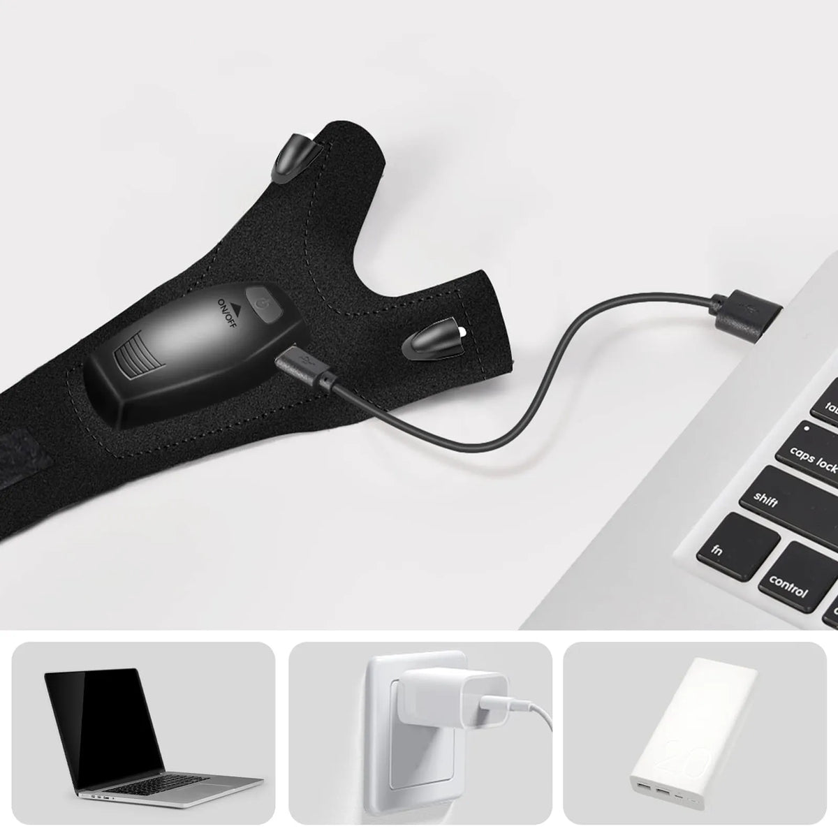 USB LED pirštinės su žibintuvėliu, įkraunamos USB