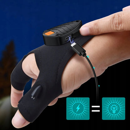 USB LED pirštinės su žibintuvėliu, įkraunamos USB