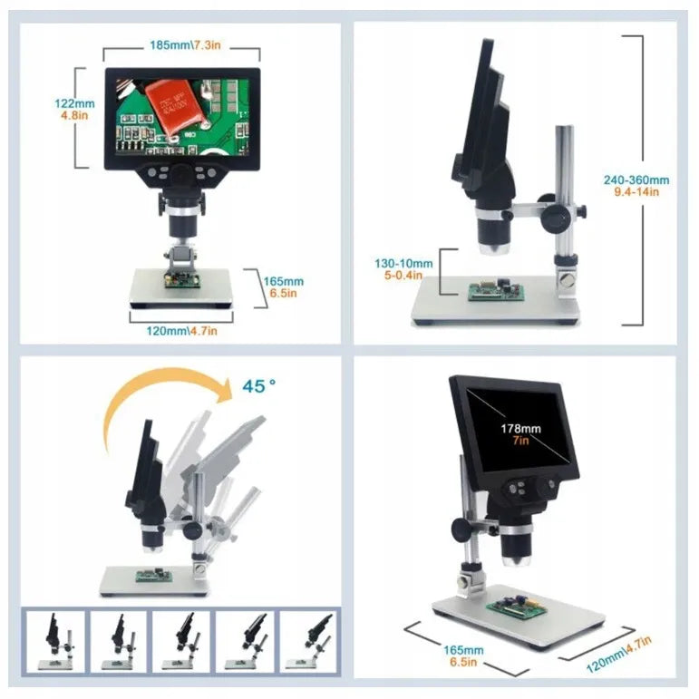 USB skaitmeninis mikroskopas mokymuisi, HD 1080P LCD ekranas, 12MP, 8xLED, 1200x priartinimas