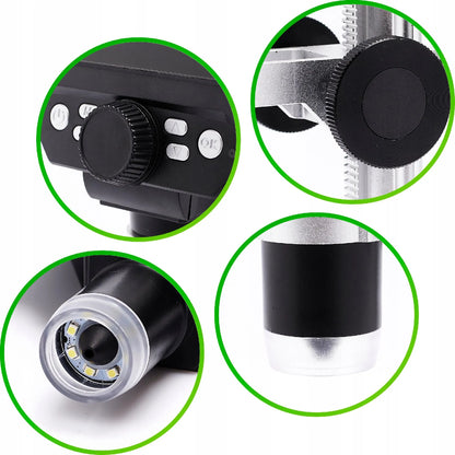 USB skaitmeninis mikroskopas mokymuisi, HD 1080P LCD ekranas, 12MP, 8xLED, 1200x priartinimas